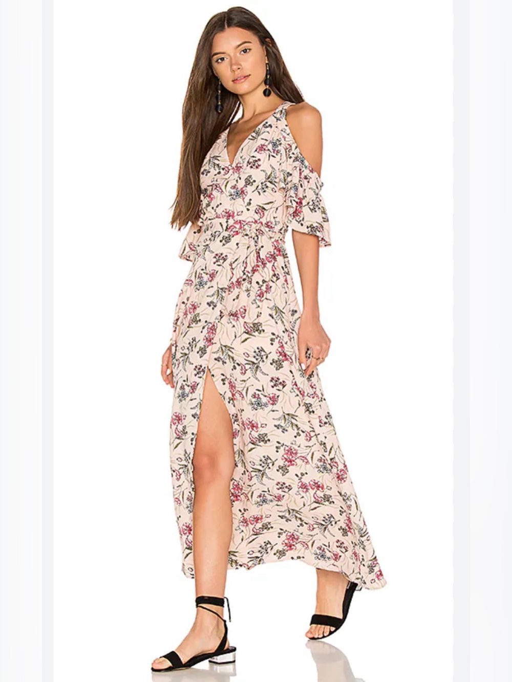 J.O.A. Cold Shoulder Maxi Wrap Dress Blush Pink Multi Size Small NWT - C57-013